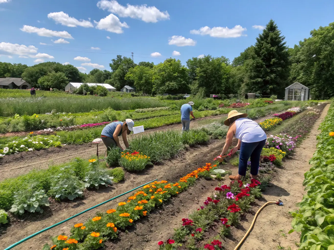 A vibrant photograph capturing a group of local residents participating in a community gardening project organized by FOYER RURAL DE SEMUSSAC, showcasing teamwork and community spirit.