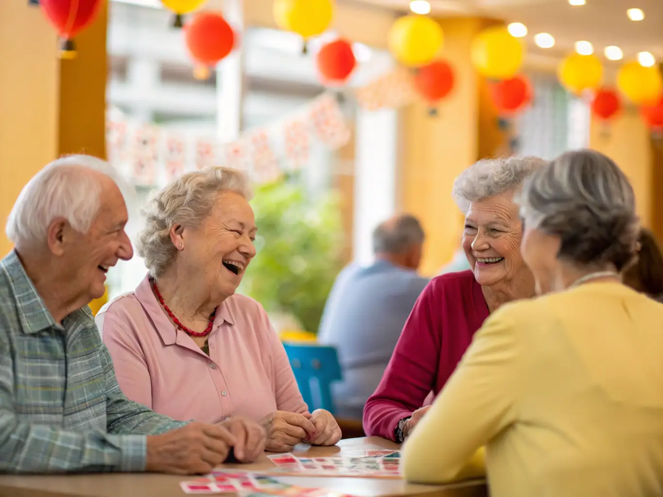 A heartwarming photo of seniors participating in a social gathering at FOYER RURAL DE SEMUSSAC, emphasizing the importance of social inclusion and support for the elderly.